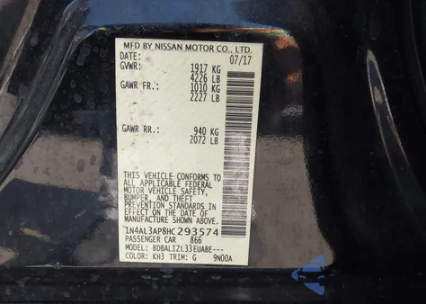 2017 Nissan Altima 2.5 Sv from USA, damaged, VIN 1N4AL3AP8HC293574